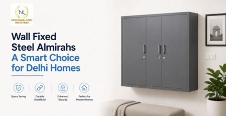 Wall fixed steel almirah installed in a modern Delhi home showcasing smart space saving storage solution for small apartments