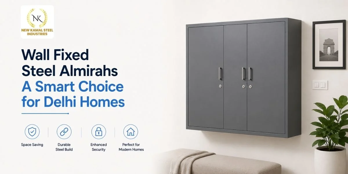 Wall fixed steel almirah installed in a modern Delhi home showcasing smart space saving storage solution for small apartments